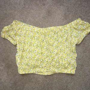 Yellow Floral Off the Shoulder Crop Top